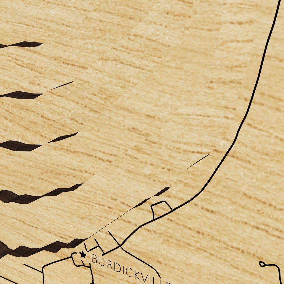 Glen Lake 3D wood map, detail view