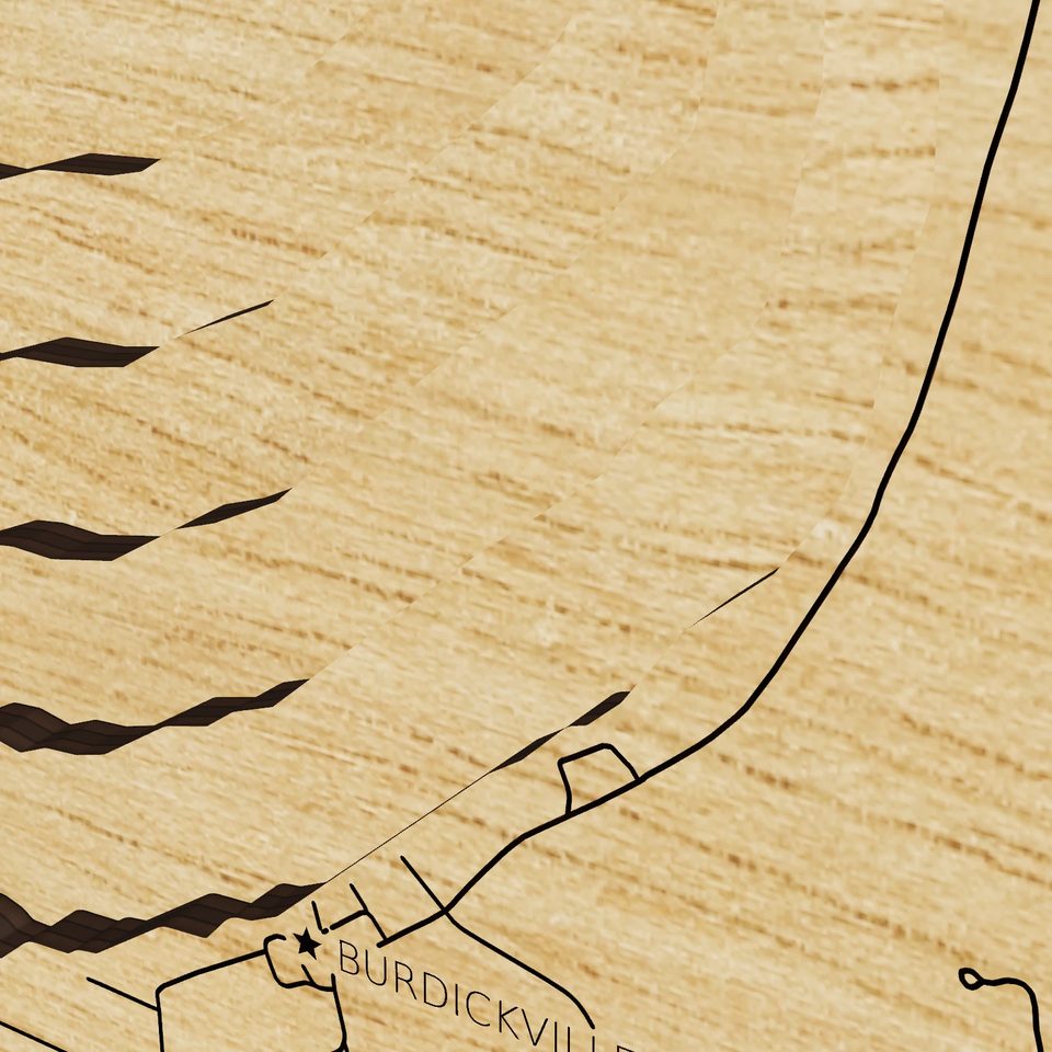 Glen Lake 3D wood map, detail view