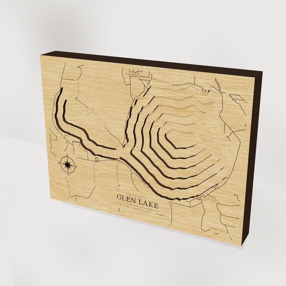 Glen Lake 3D wood map, hero view