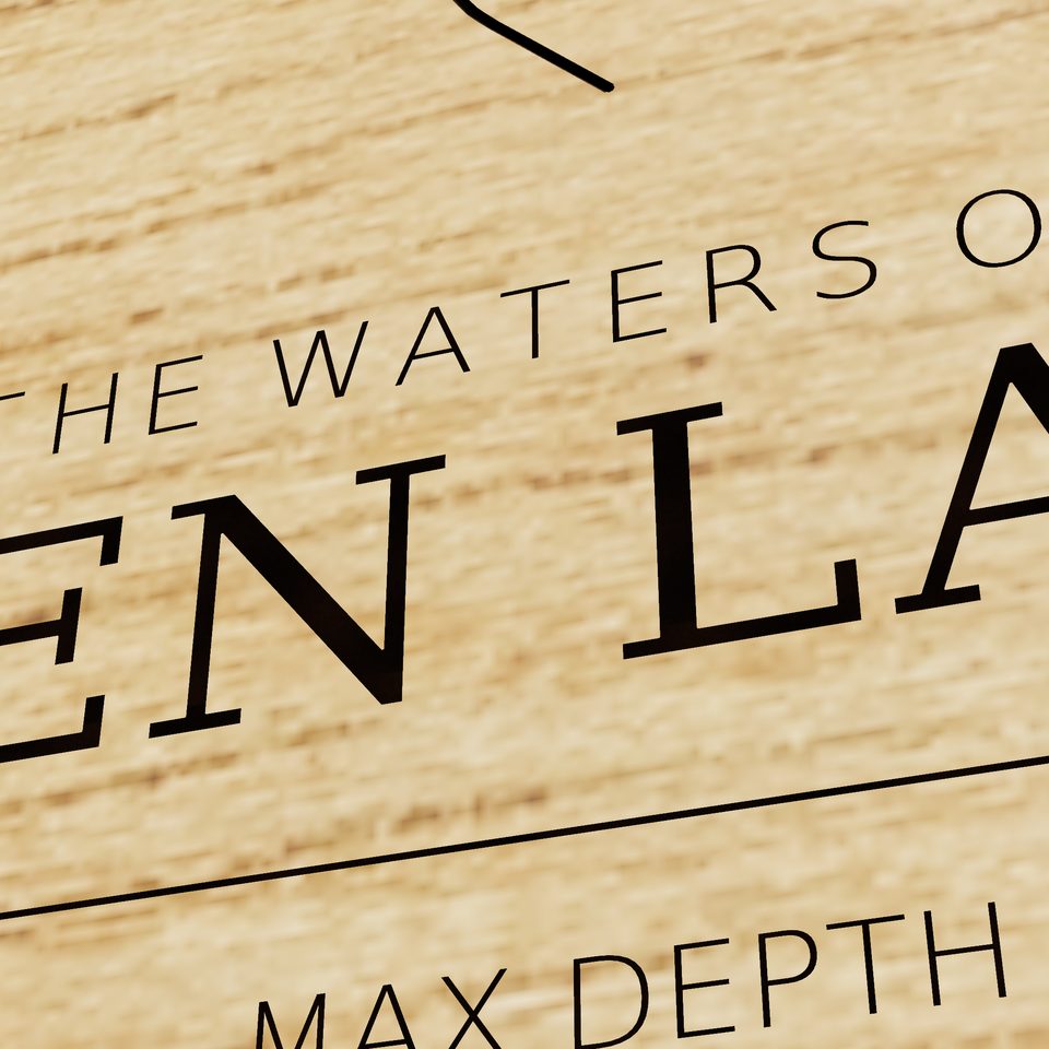 Glen Lake 3D wood map, title view