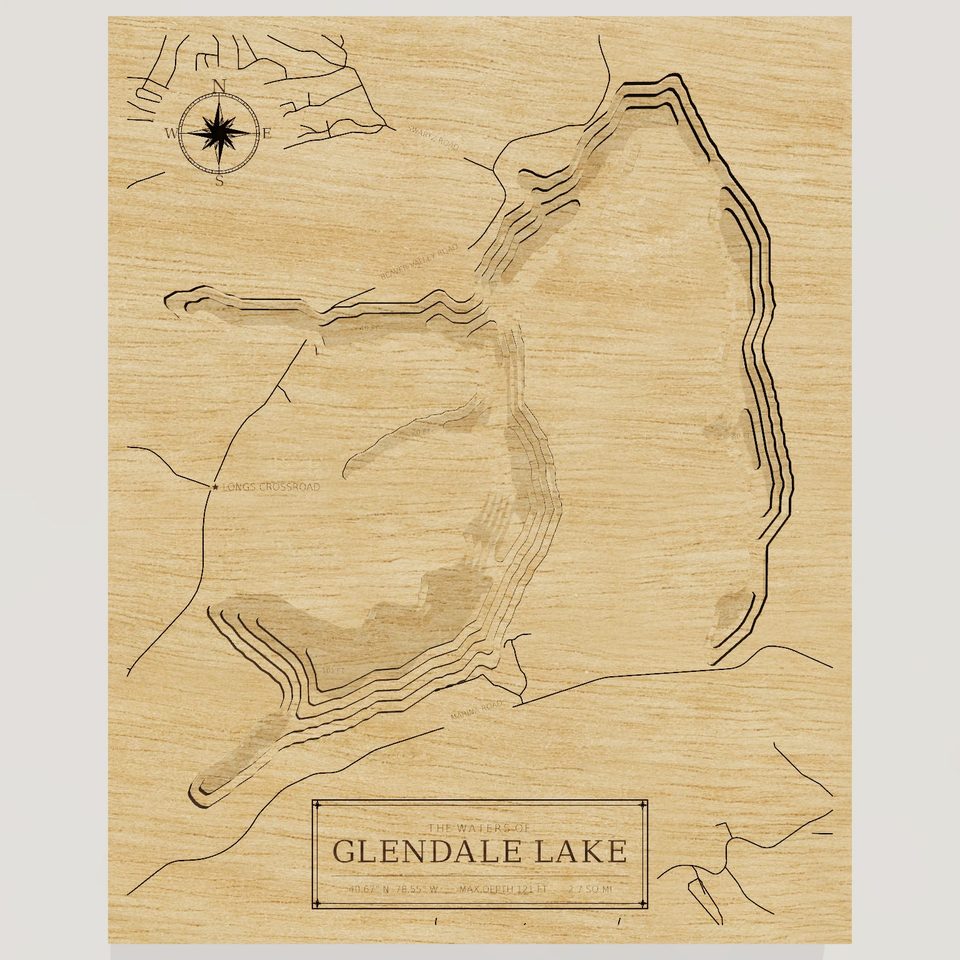 Glendale Lake 3D wood map, front view