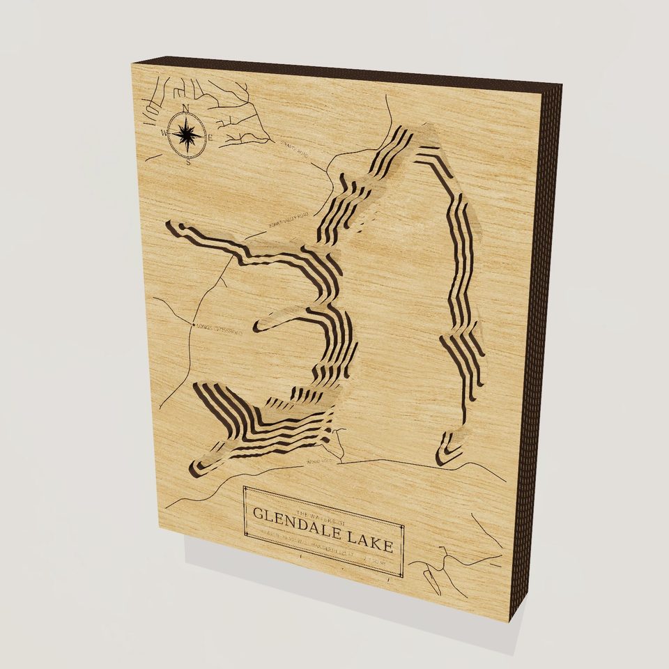 Glendale Lake 3D wood map, hero view
