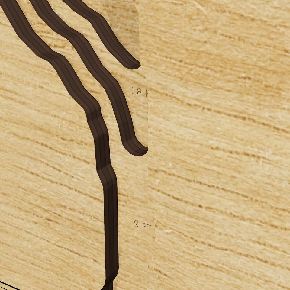 Glenmere Lake 3D wood map, detail view