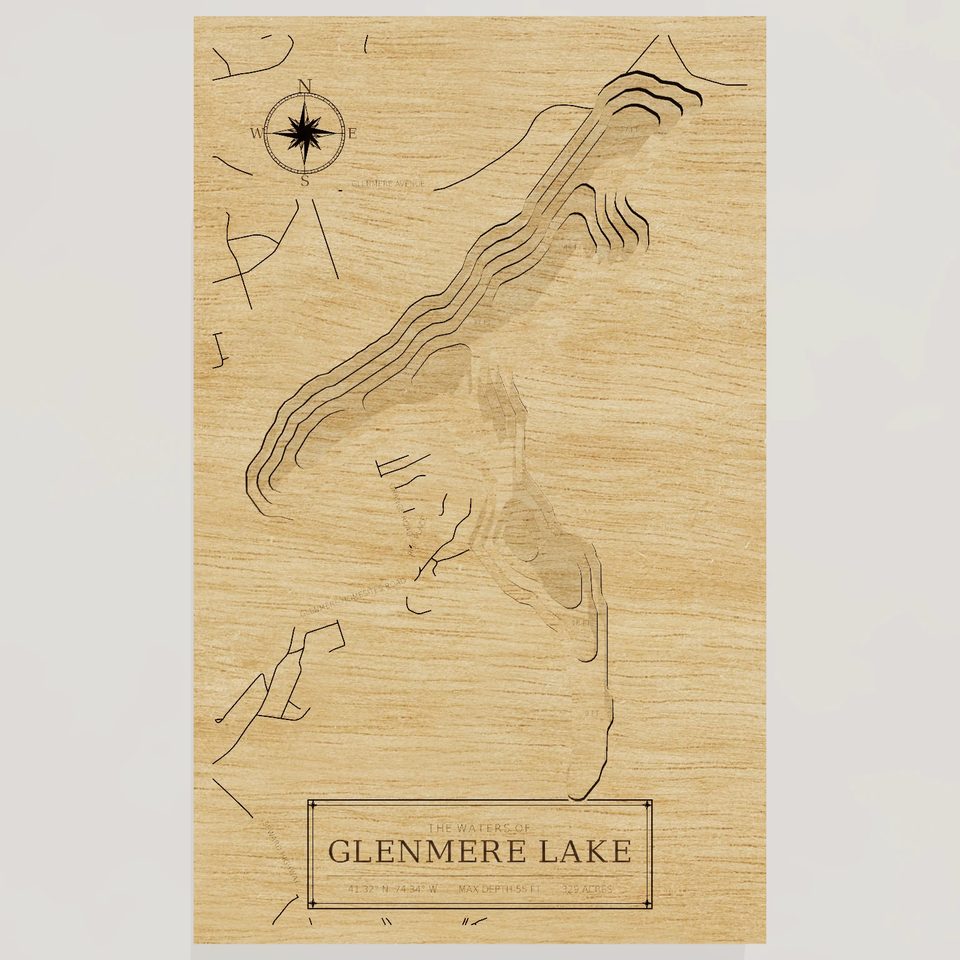 Glenmere Lake 3D wood map, front view