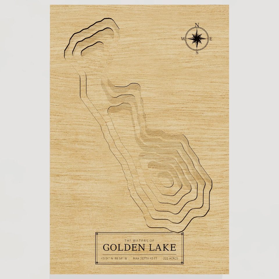 Golden Lake 3D wood map, front view
