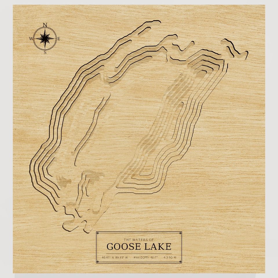 Goose Lake 3D wood map, front view