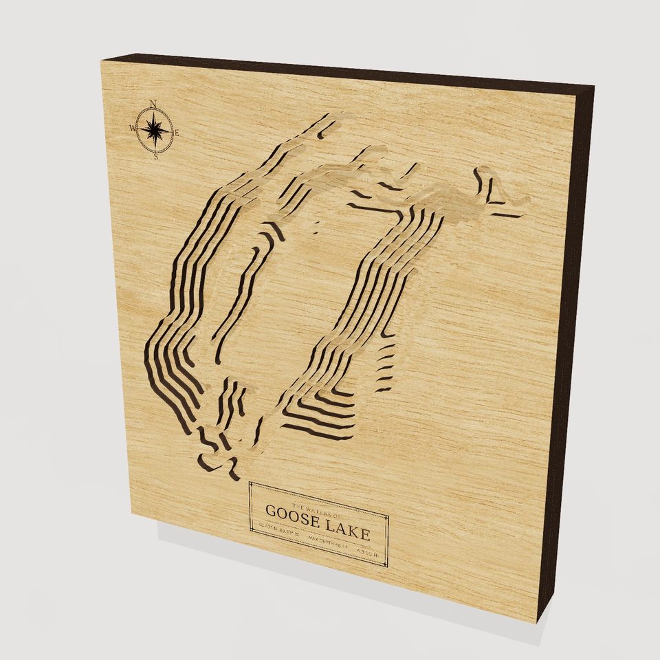 Goose Lake 3D wood map, hero view