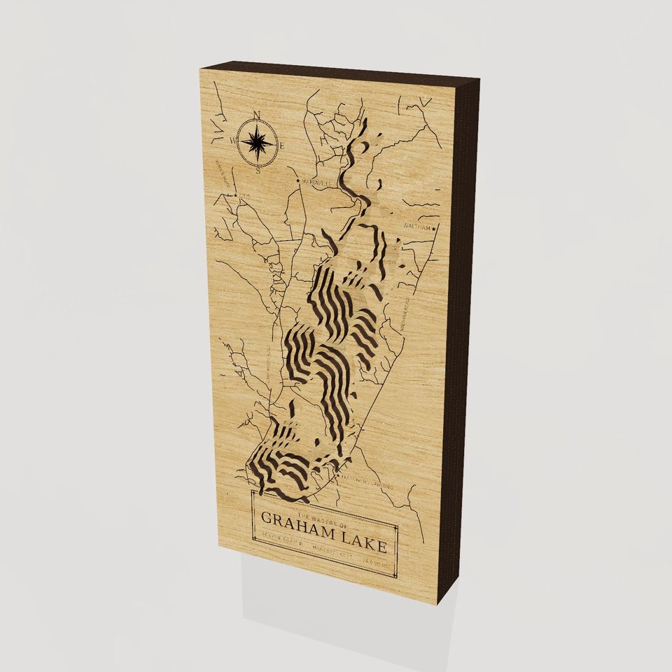 Graham Lake 3D wood map, hero view