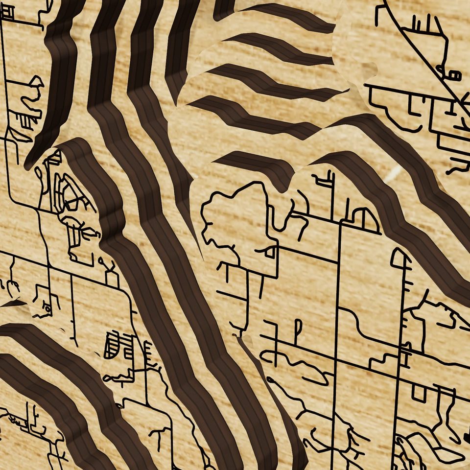 Grand Lake 3D wood map, detail view