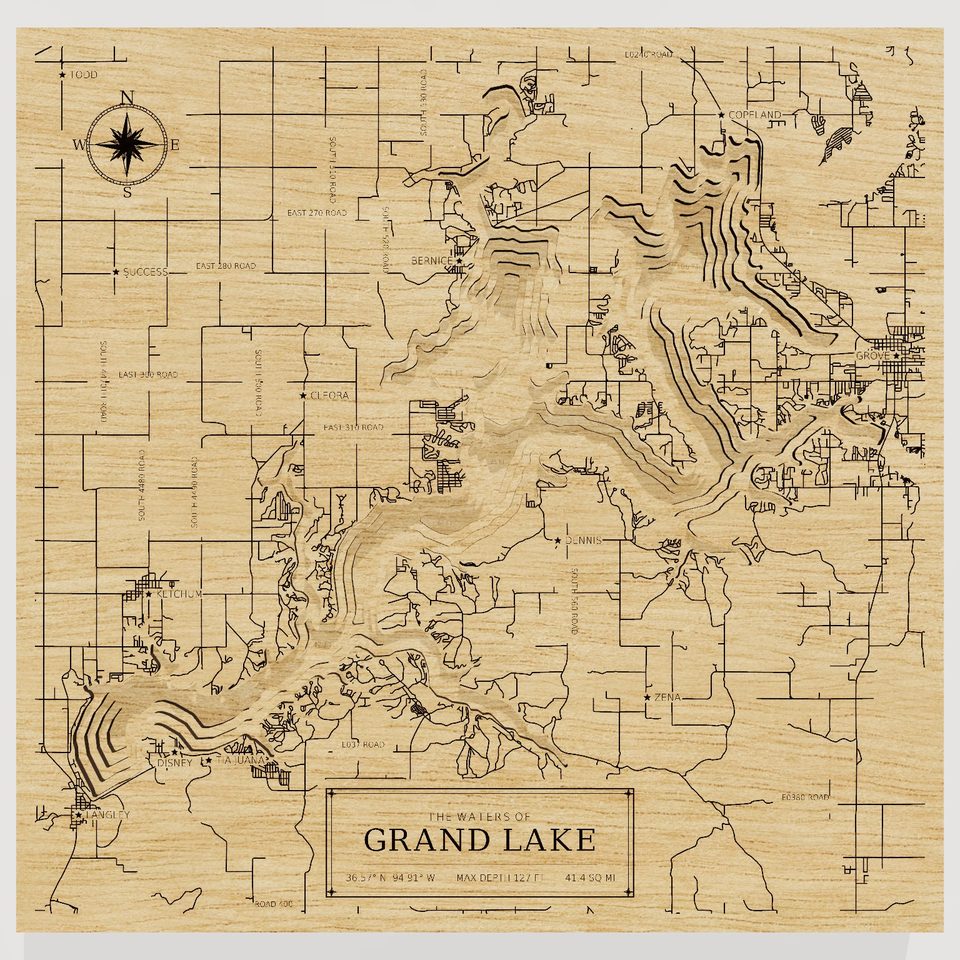 Grand Lake 3D wood map, front view