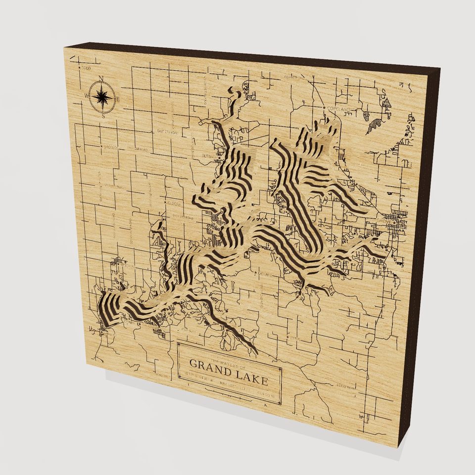 Grand Lake 3D wood map, hero view