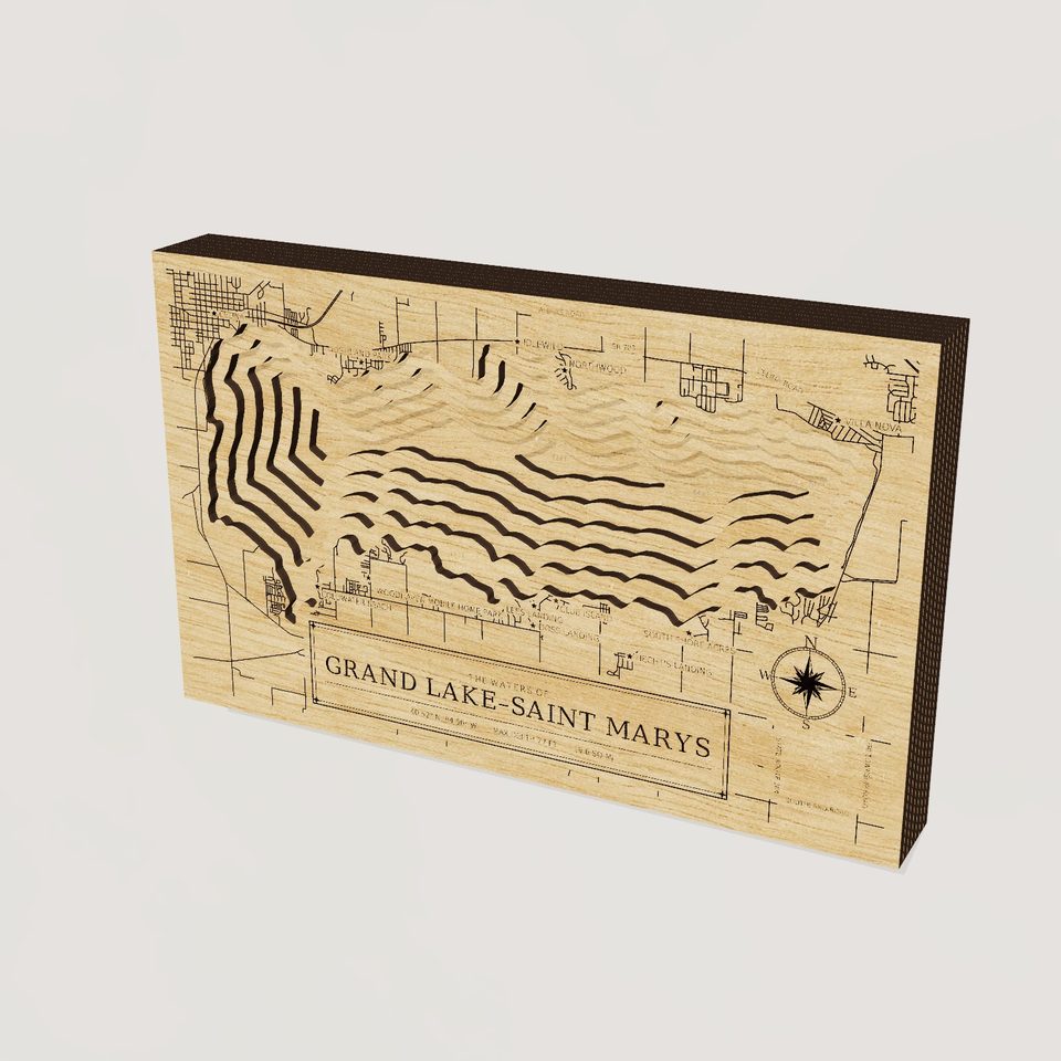 Grand Lake–Saint Marys 3D wood map, hero view