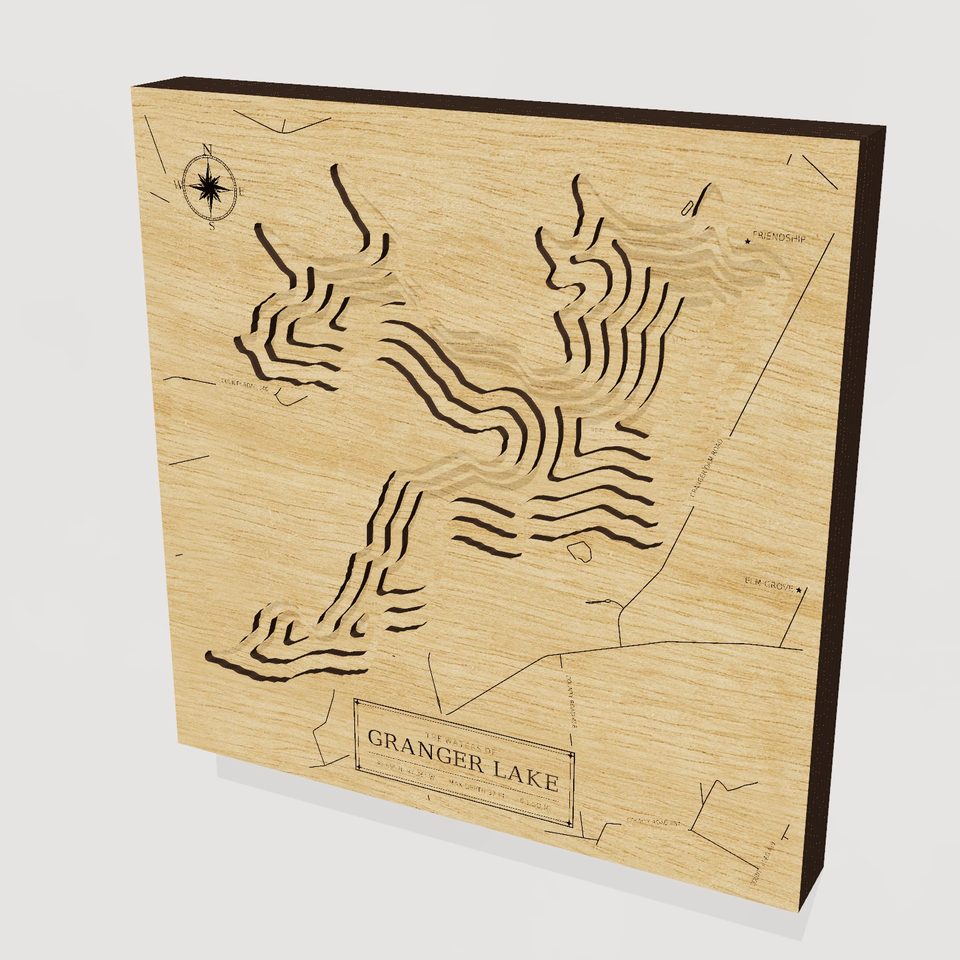 Granger Lake 3D wood map, hero view