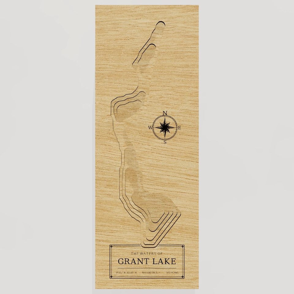 Grant Lake 3D wood map, front view