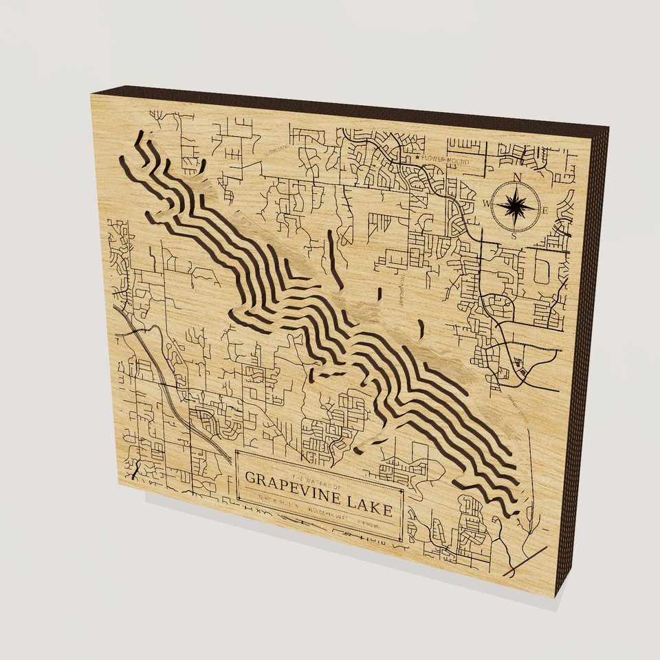 Grapevine Lake 3D wood map, hero view
