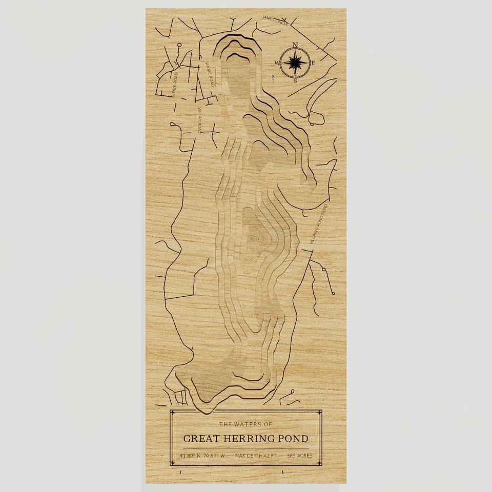 Great Herring Pond 3D wood map, front view