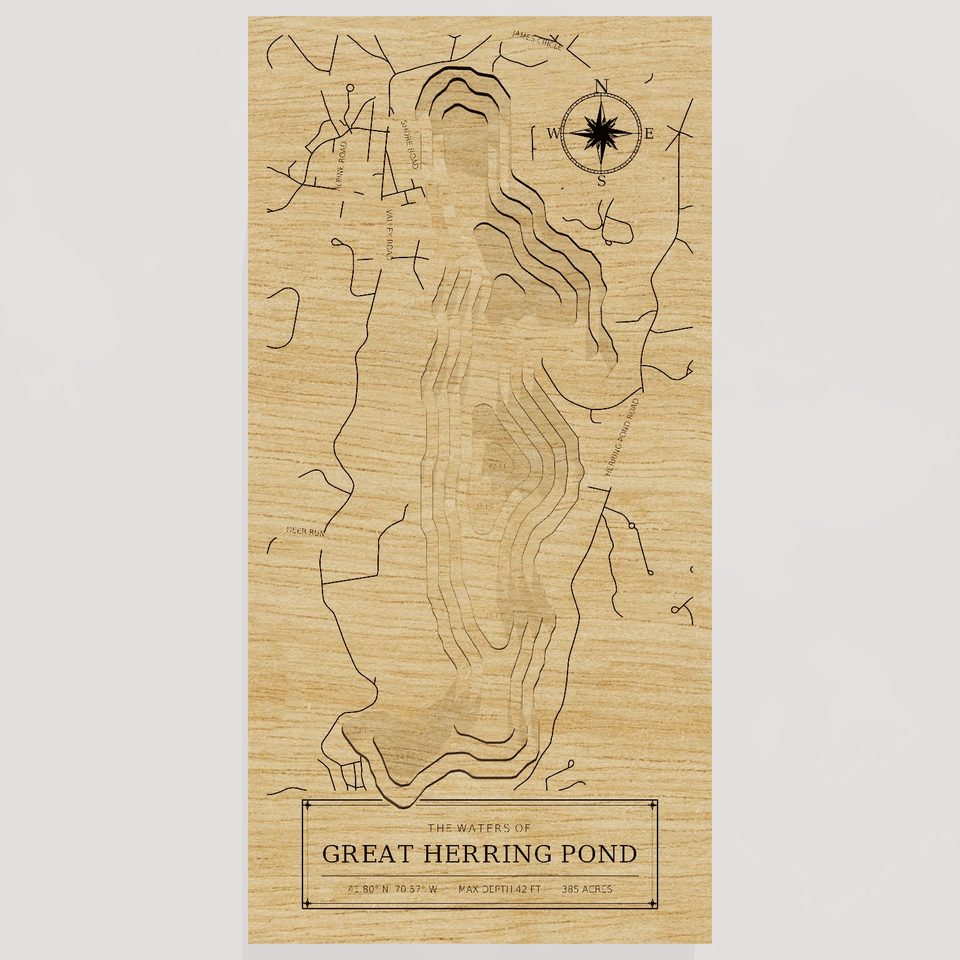 Great Herring Pond 3D wood map, front view