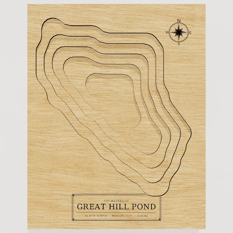 Great Hill Pond 3D wood map, front view