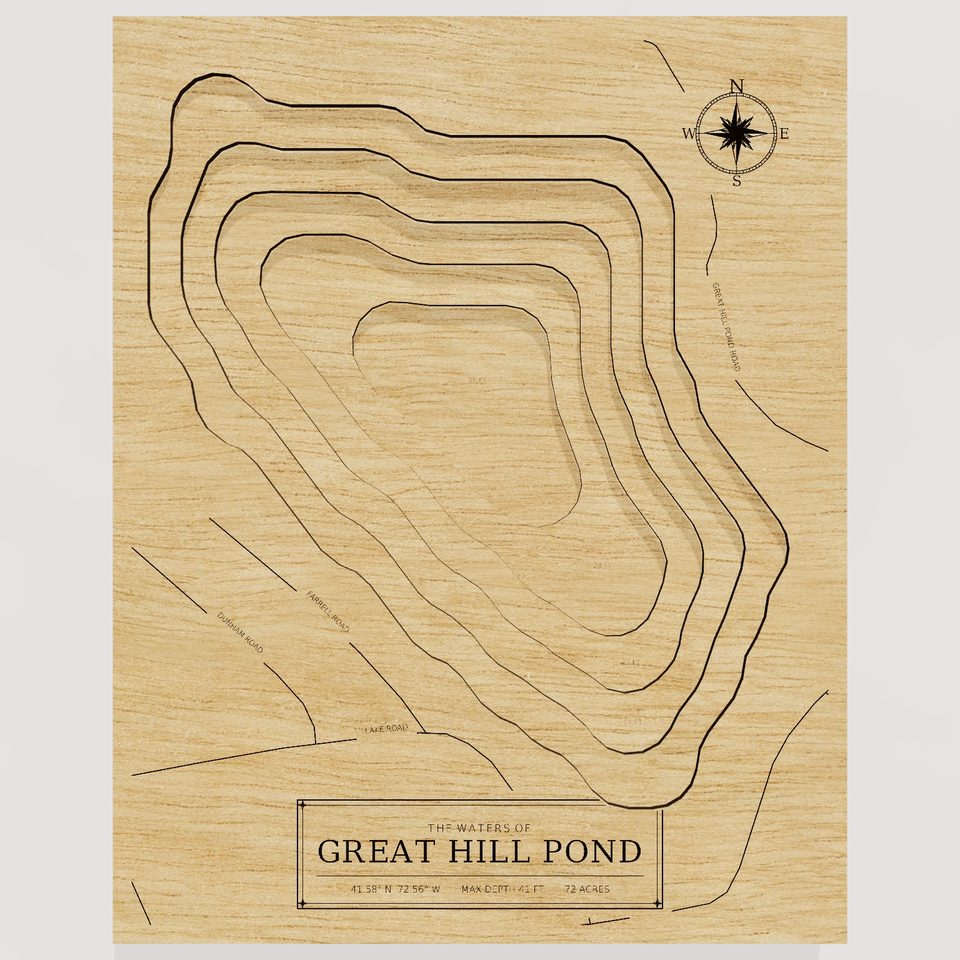 Great Hill Pond 3D wood map, front view