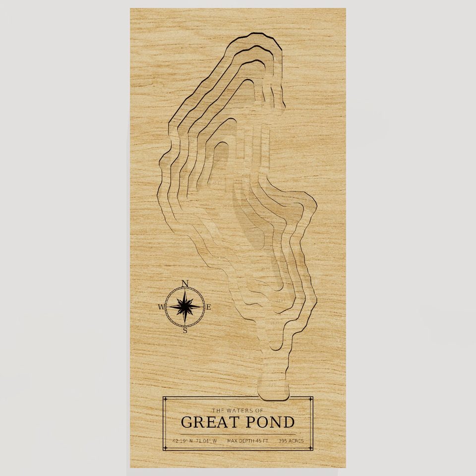 Great Pond 3D wood map, front view