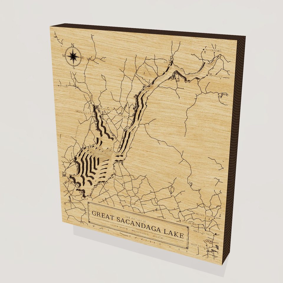 Great Sacandaga Lake 3D wood map, hero view