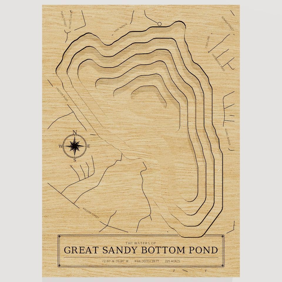 Great Sandy Bottom Pond 3D wood map, front view