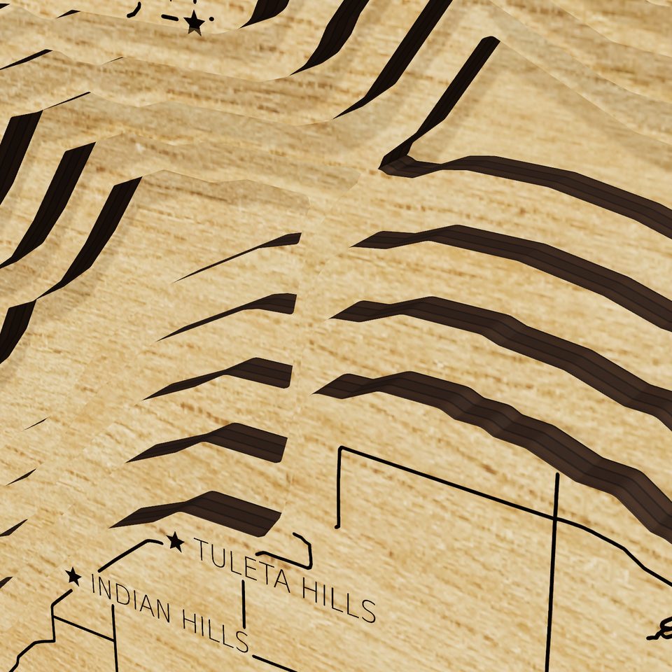 Green Lake 3D wood map, detail view