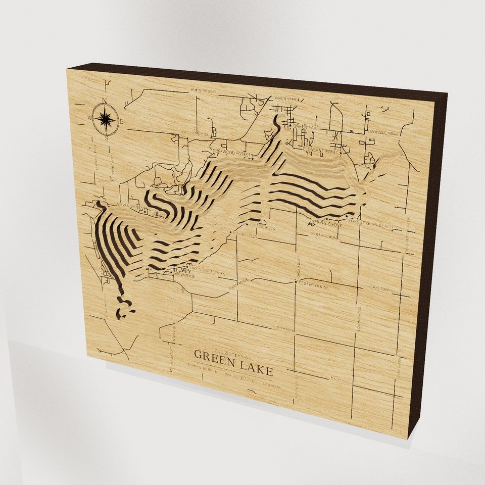 Green Lake 3D wood map, hero view