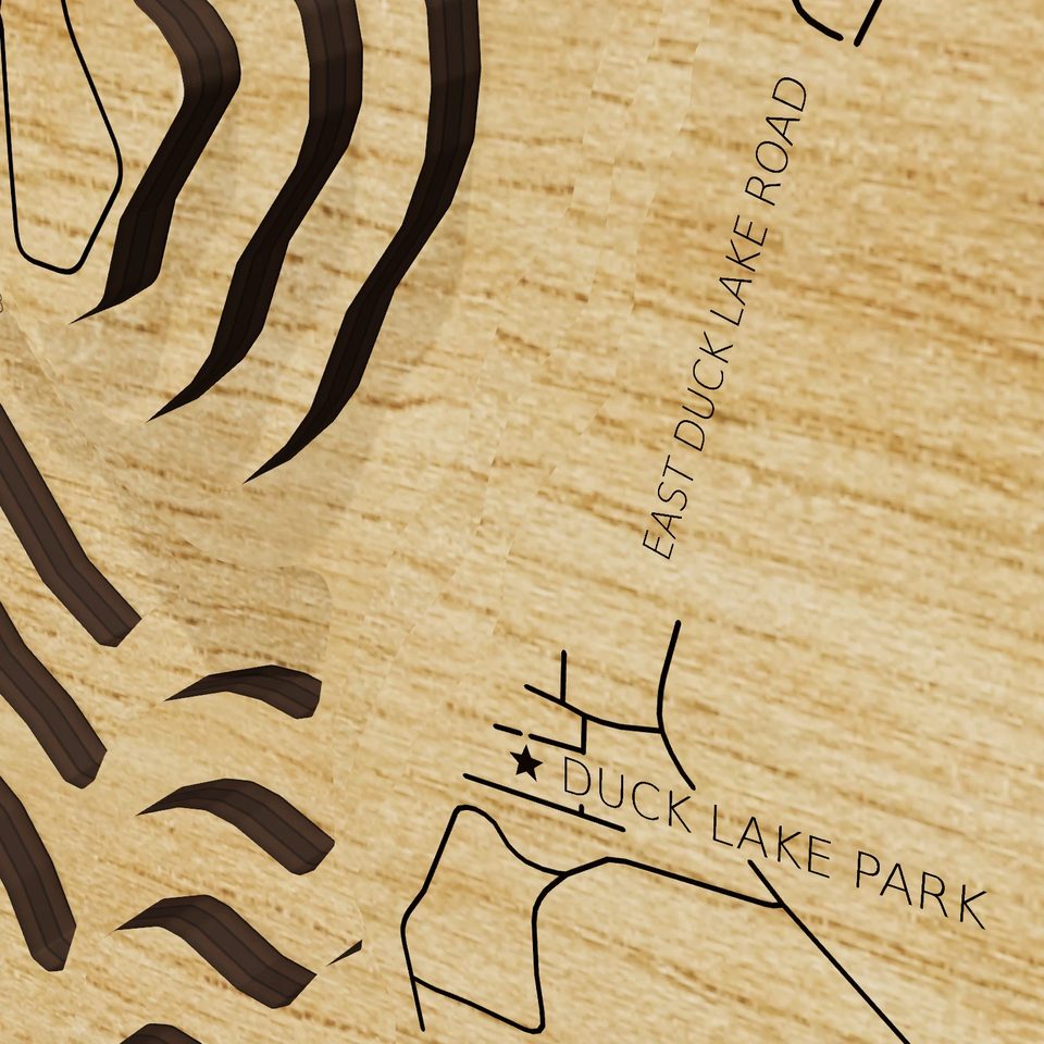 Green Lake / Lake Wahbekanetta 3D wood map, detail view