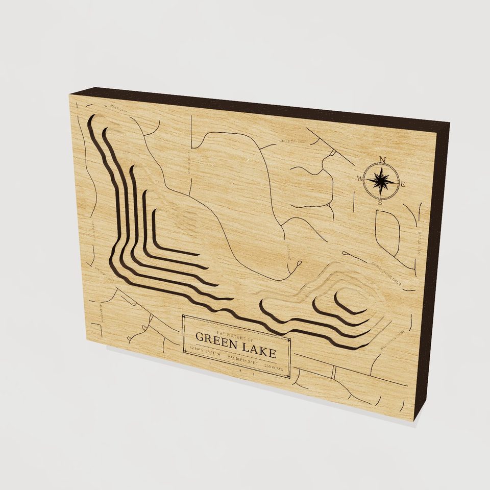 Green Lake 3D wood map, hero view