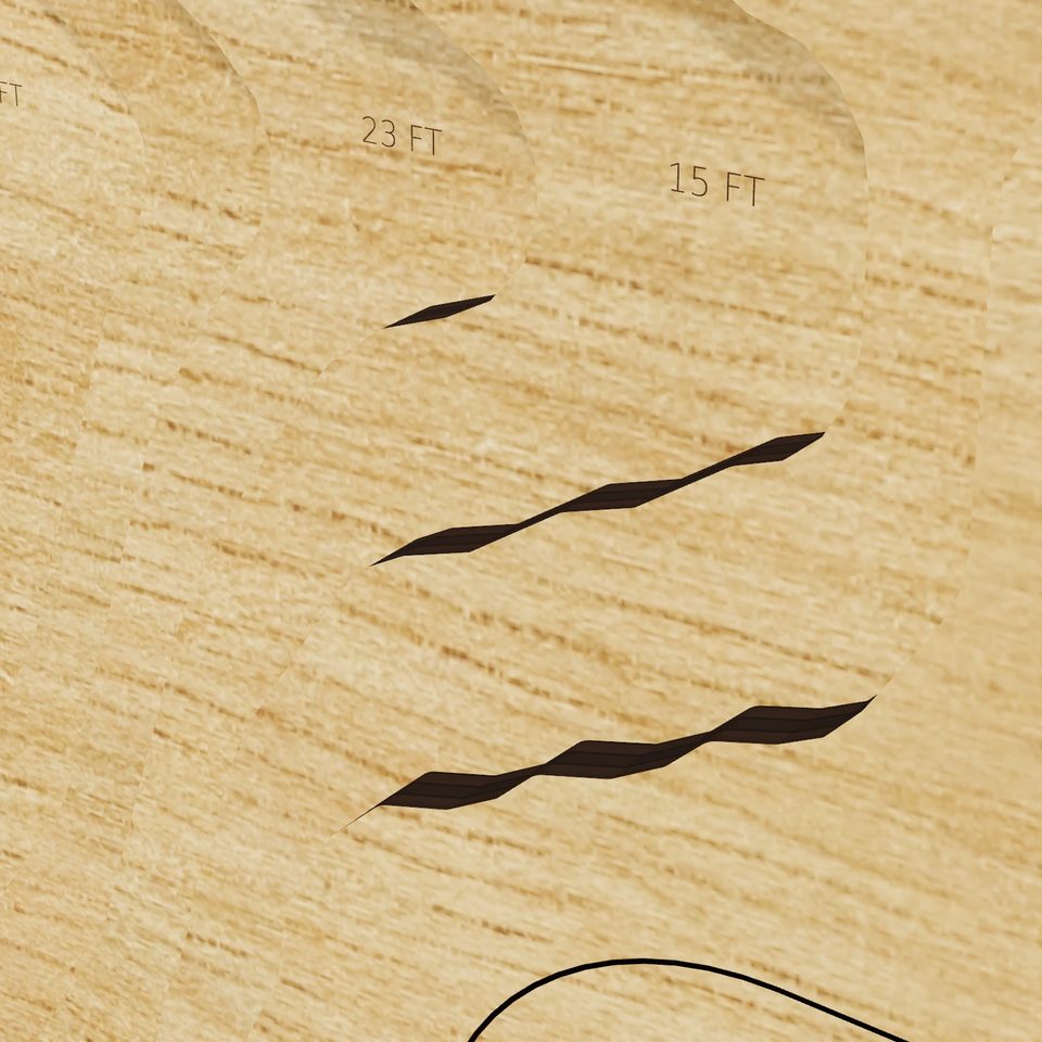 Green Lake 3D wood map, detail view