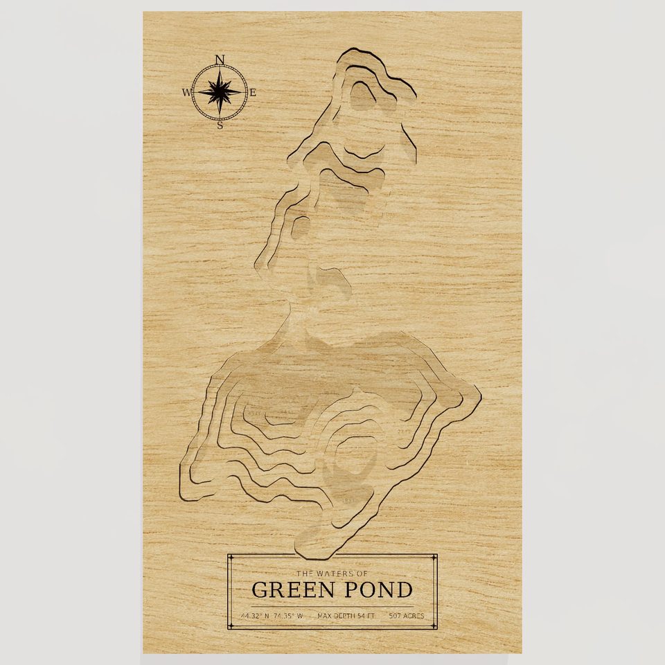 Green Pond 3D wood map, front view