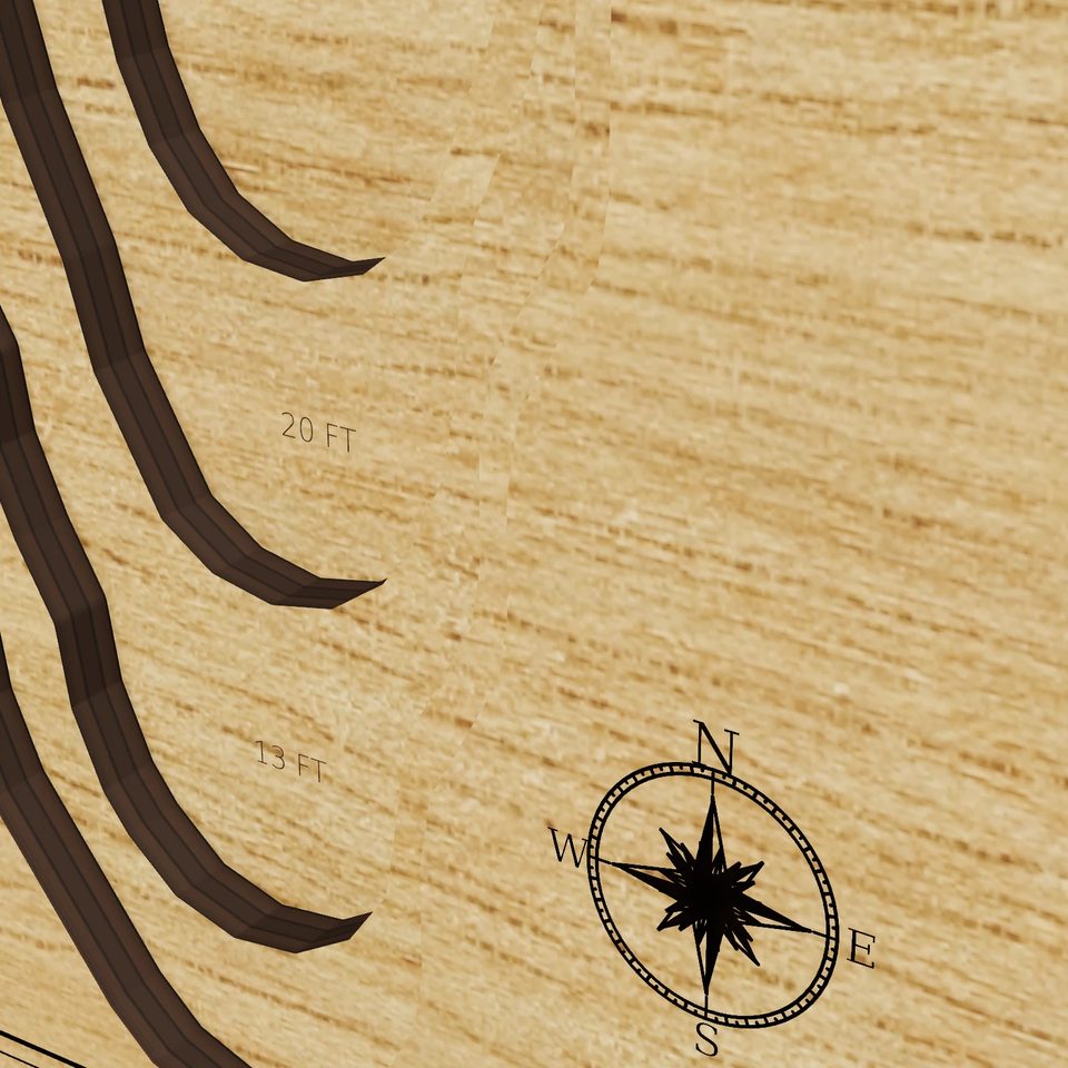 Green Turtle Pond 3D wood map, detail view