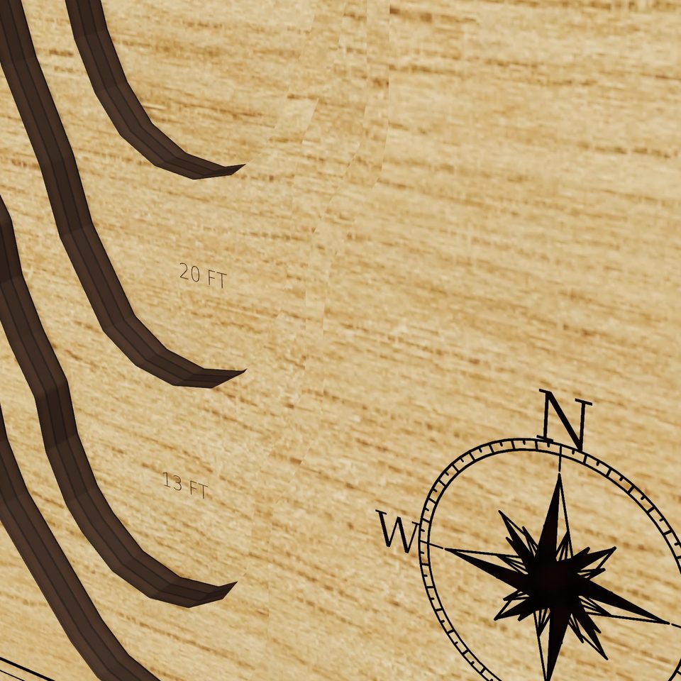 Green Turtle Pond 3D wood map, detail view