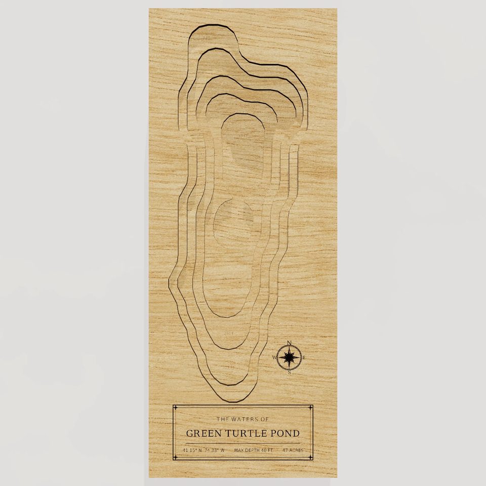 Green Turtle Pond 3D wood map, front view