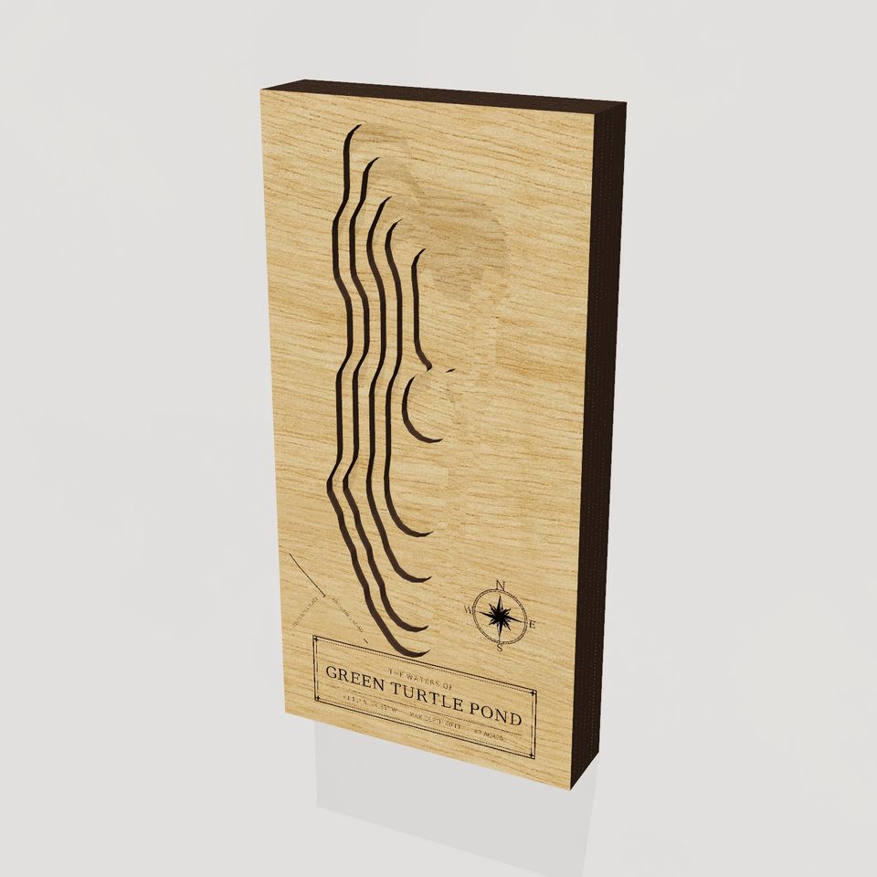 Green Turtle Pond 3D wood map, hero view