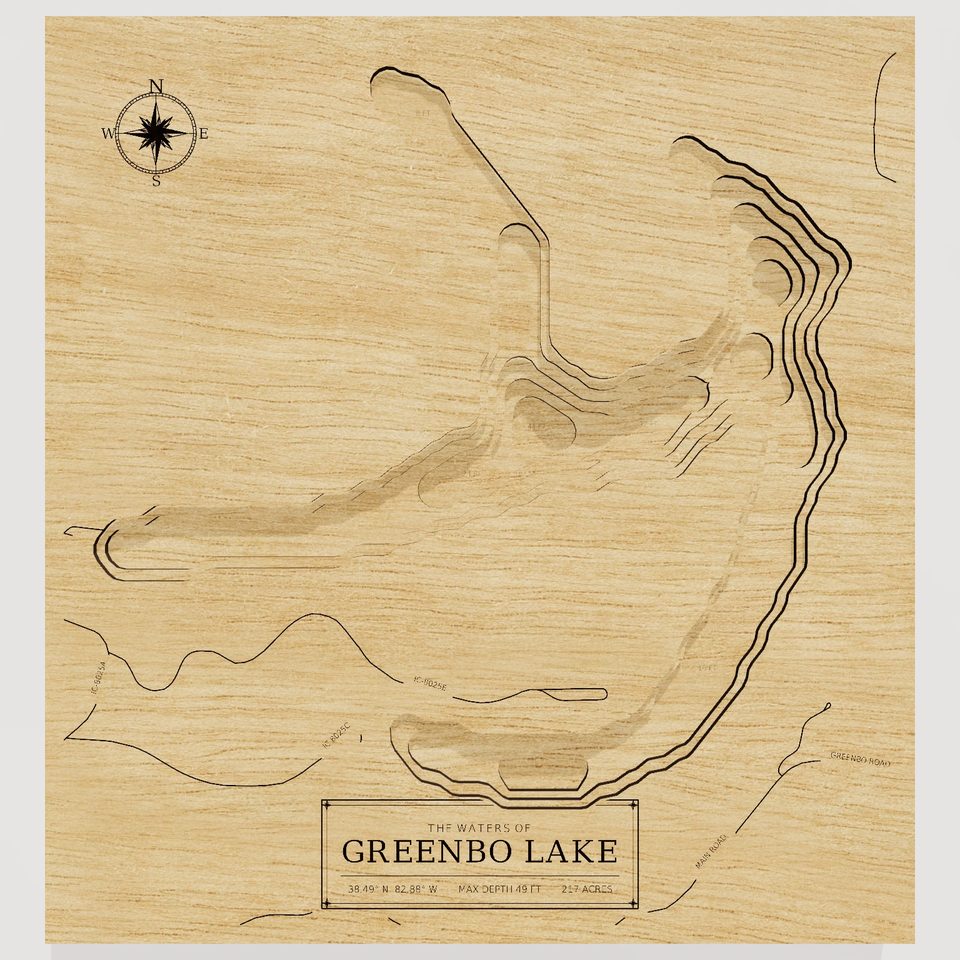 Greenbo Lake 3D wood map, front view