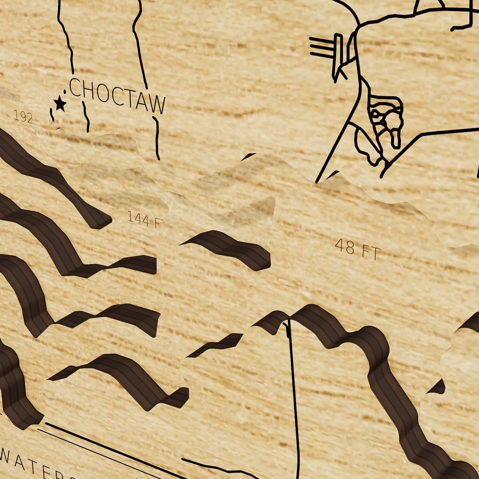 Grenada Lake 3D wood map, detail view