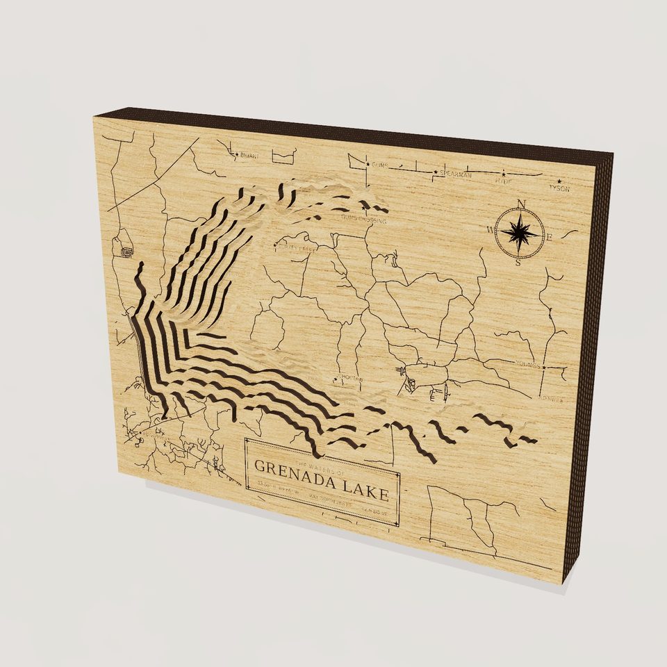 Grenada Lake 3D wood map, hero view