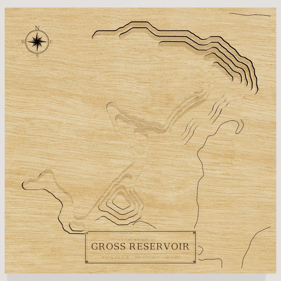 Gross Reservoir 3D wood map, front view