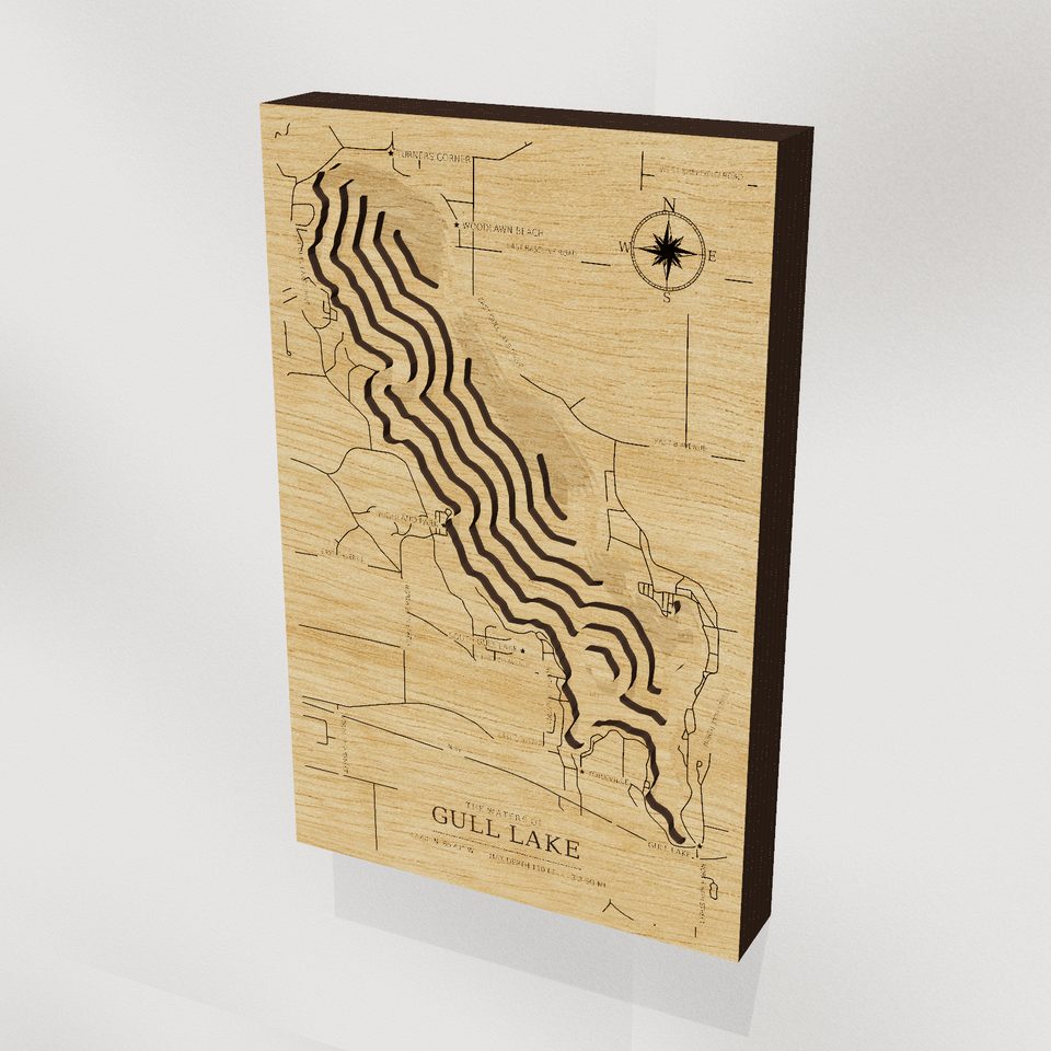 Gull Lake 3D wood map, hero view