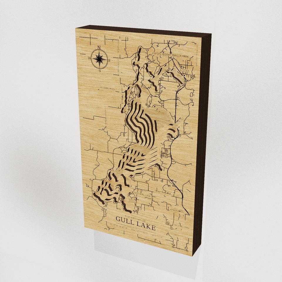 Gull Lake 3D wood map, hero view