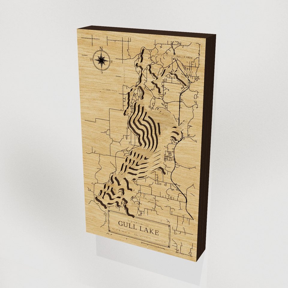 Gull Lake 3D wood map, hero view