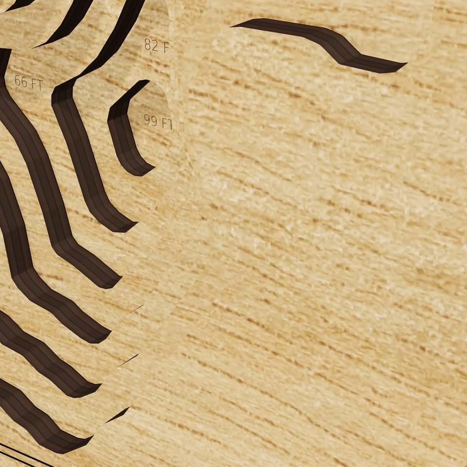 Gun Club Lake 3D wood map, detail view