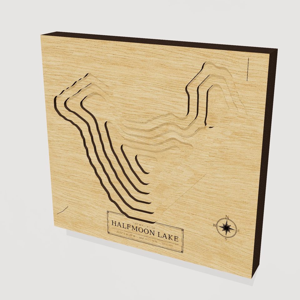 Halfmoon Lake 3D wood map, hero view