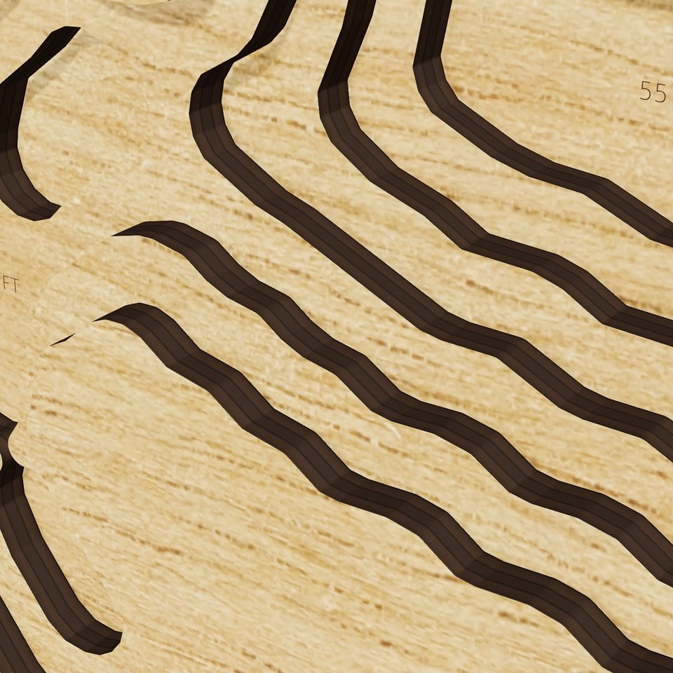 Halfmoon Lake 3D wood map, detail view