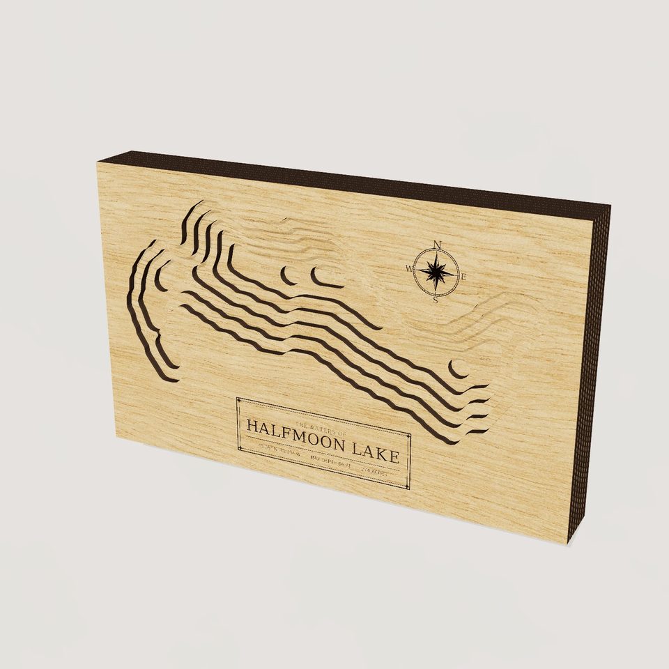 Halfmoon Lake 3D wood map, hero view