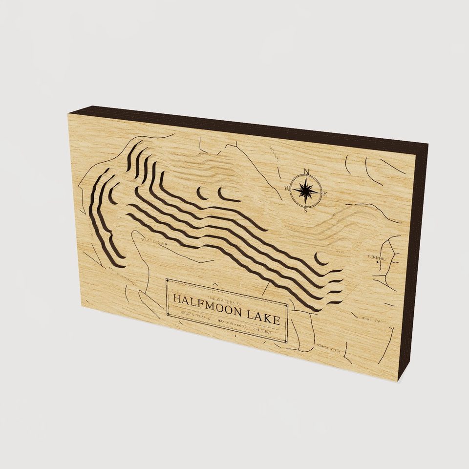 Halfmoon Lake 3D wood map, hero view