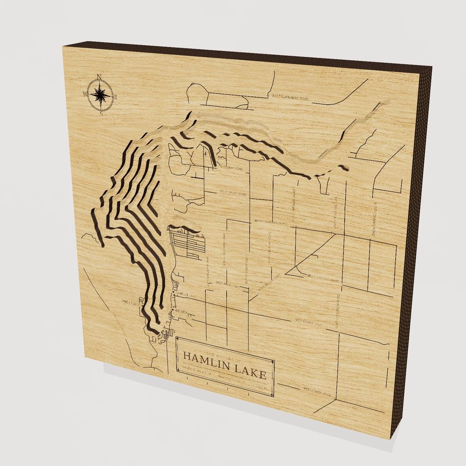 Hamlin Lake 3D wood map, hero view