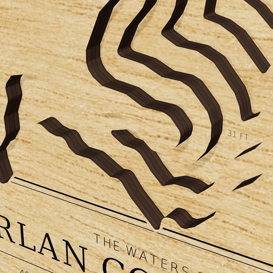 Harlan County Lake 3D wood map, detail view